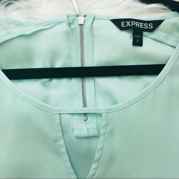 Express Rolled Sleeve Keyhole Mint Blouse | Sz S - Picture 2 of 5